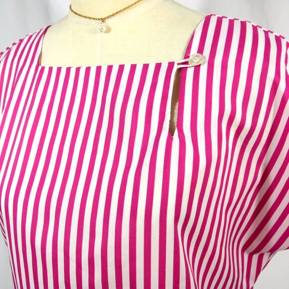 Vintage Lady Arrow Mistique Pink White Striped Button Blouse Top Tunic L 1980s - Picture 2 of 6
